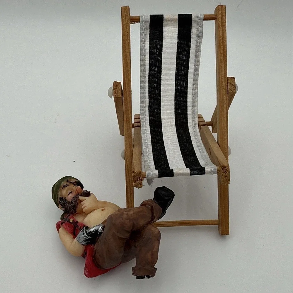 Vintage Pirate Figurine Miniature Hammock Pipe Nautical Decor Resin Wood
